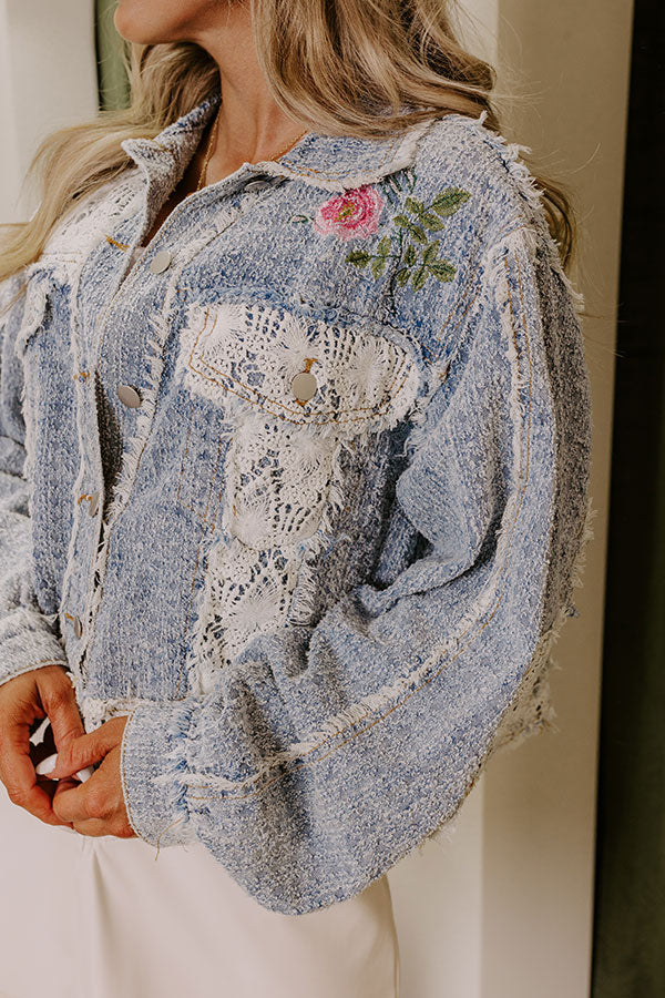 Premium Boho Embroidered Denim Jacket - Medium Wash