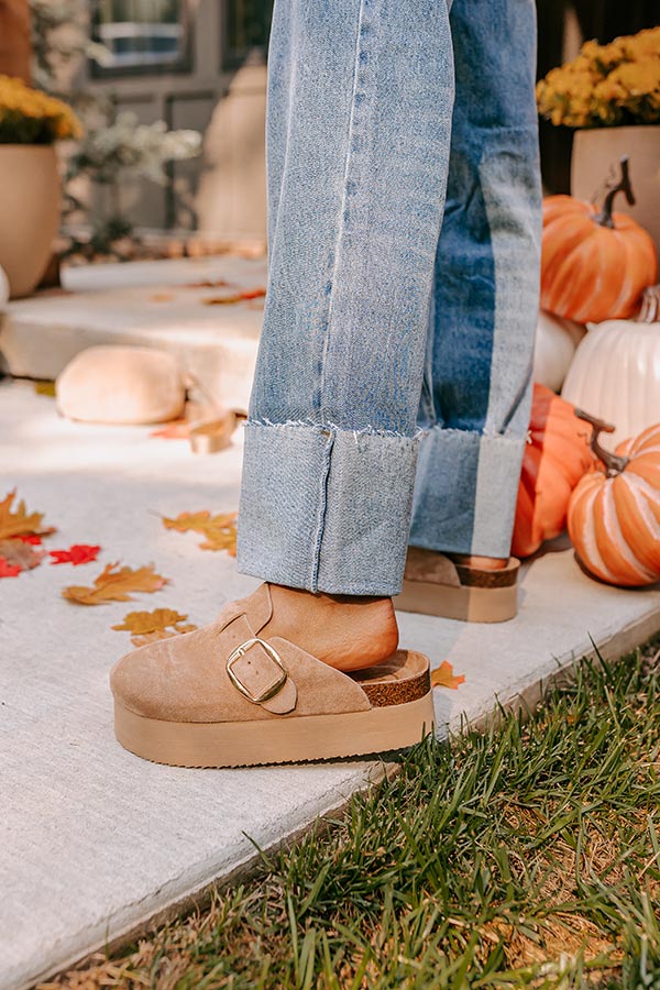 Premium Payton Faux Suede Platform Clogs - Iced Latte