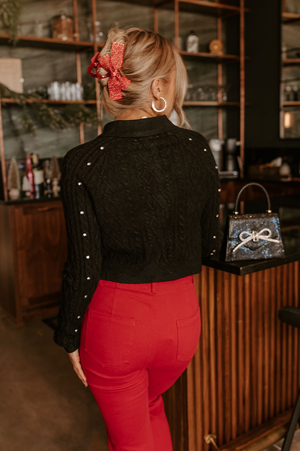 Premium Kind Smile Rhinestone Embellished Cardigan - Black