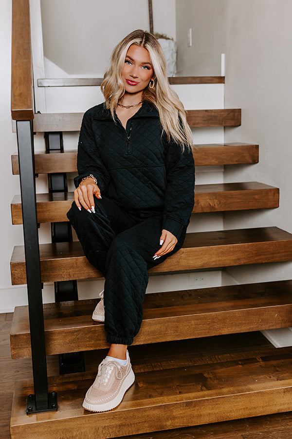 Premium Paris Mornings Quilted Joggers - Ultimate Comfort in Black