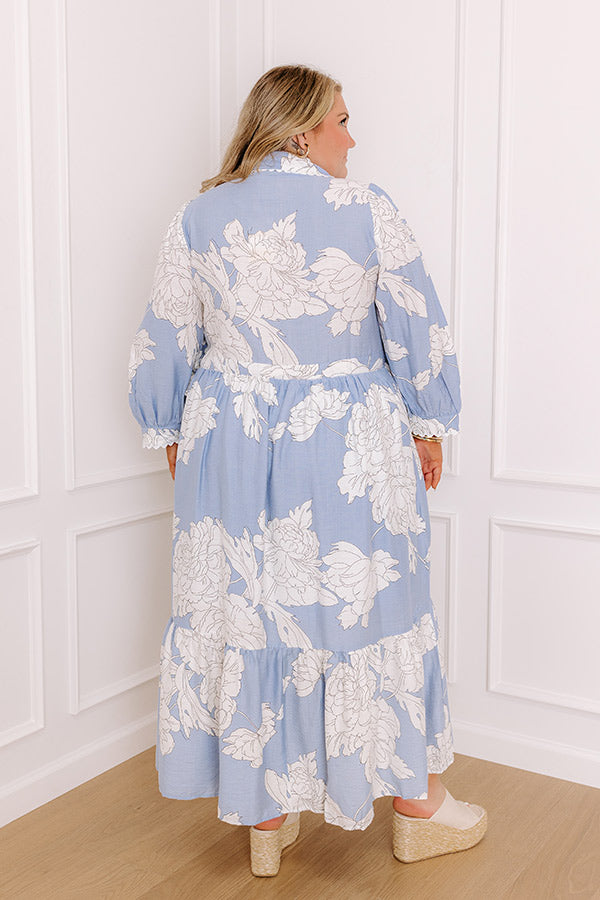 Premium Floral Midi Dress - Sky Blue Curves | Feminine & Flowy