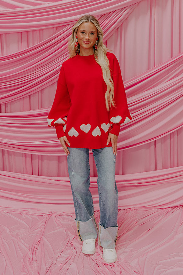 Premium Open Heart Knit Sweater - Romantic Red
