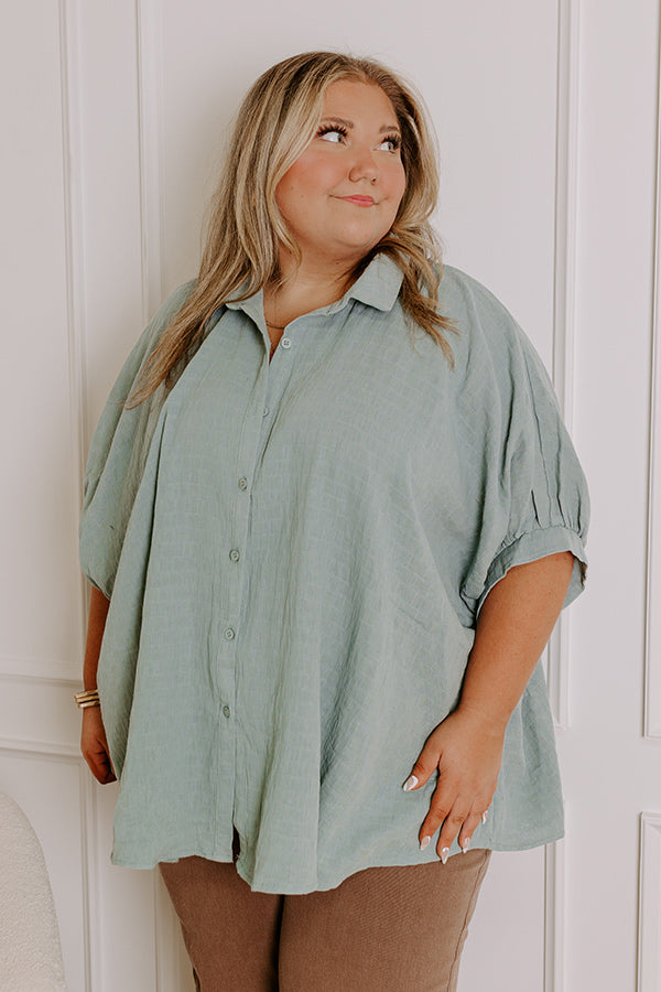 Ultimate Fit Check Oversized Button-Up Shirt in Blue Curves