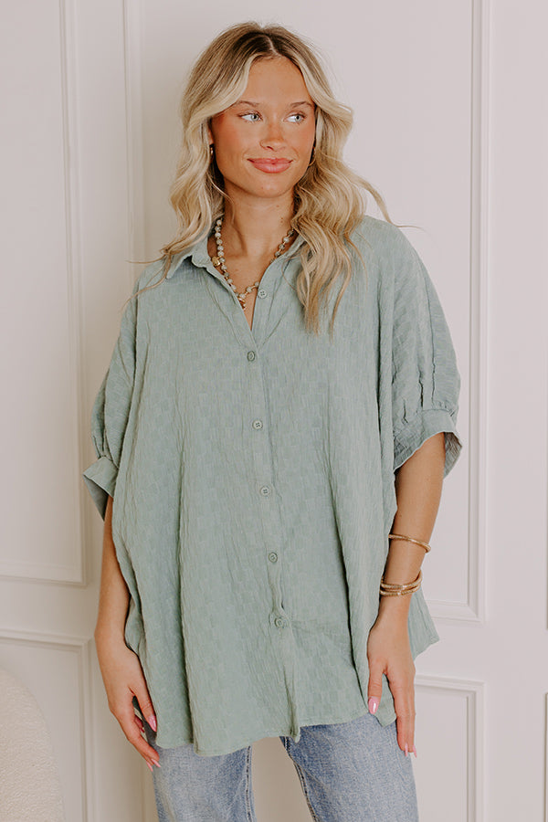 Premium Blue Check Oversized Button-Up Shirt