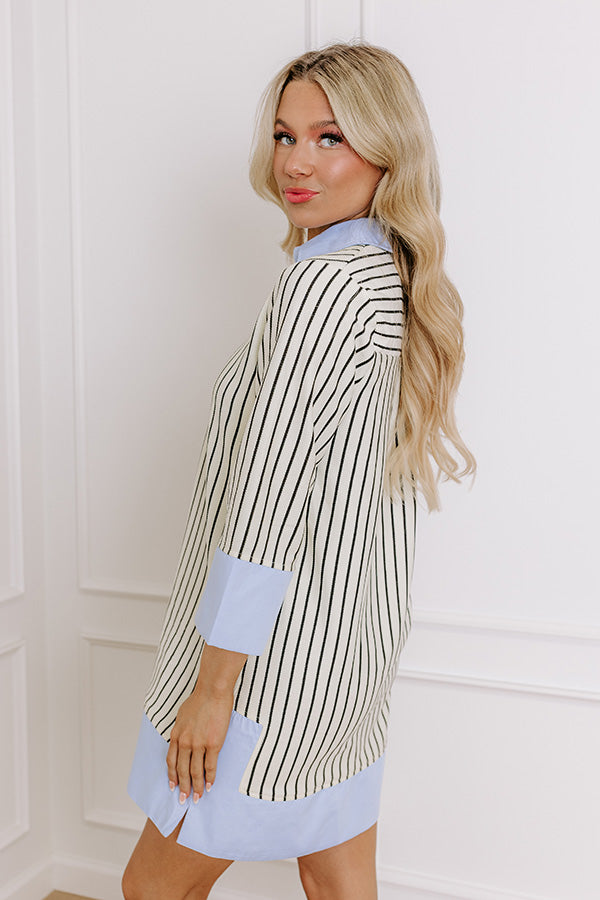 Premium Country Club Mini Dress - Stripe & Collar Design