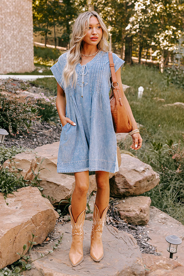 Premium Chambray Mini Dress - Small Town Charm