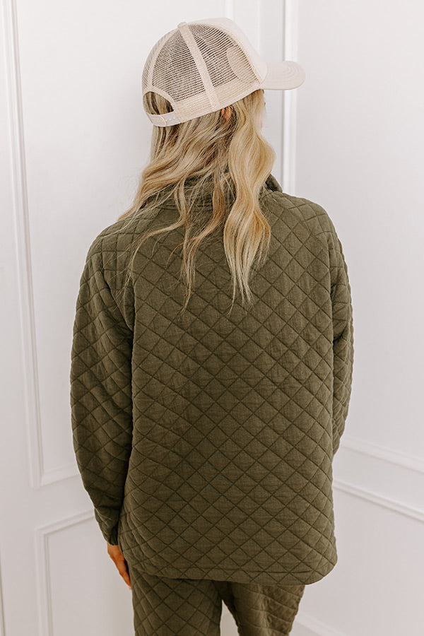 Premium Paris Mornings Quilted Sweater - Dark Sage