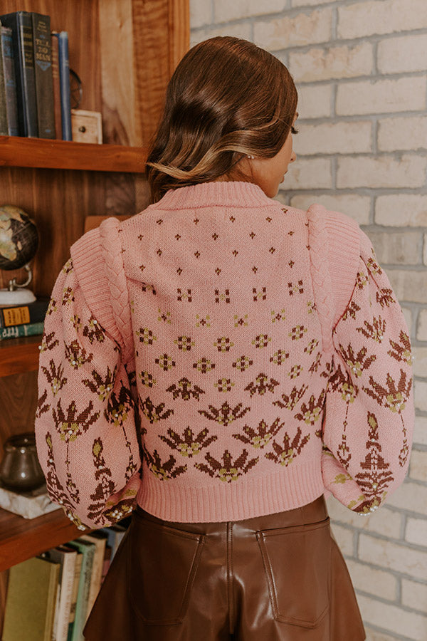 Premium Vail Views Pearl Embellished Knit Sweater in Pink