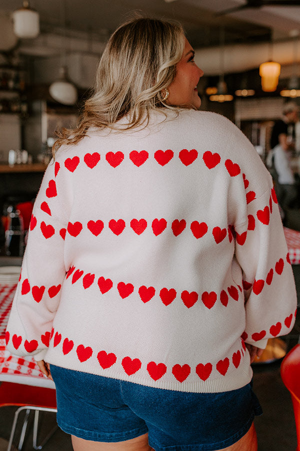 Premium Heart-Striped Knit Sweater