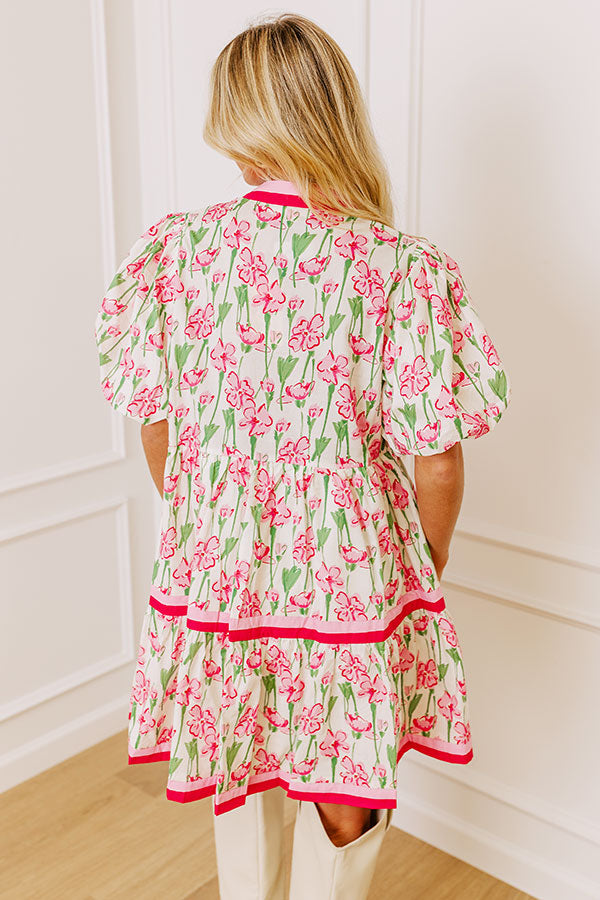 Premium Floral Mini Dress - Fresh Horizon Pink