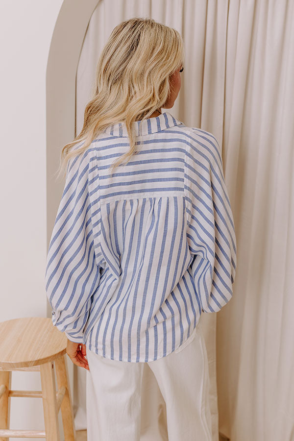 Premium Nantucket Charm Stripe Button-Up Shirt in Blue