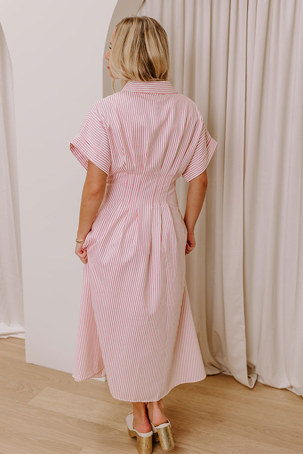 Premium Sunlit Stroll Maxi Dress - Timeless Pink Stripe Design