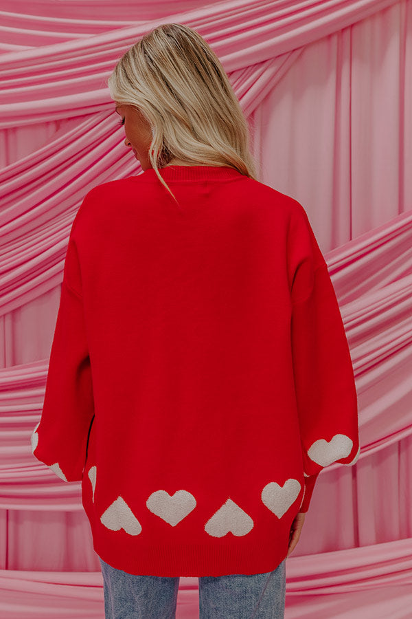 Premium Open Heart Knit Sweater - Romantic Red
