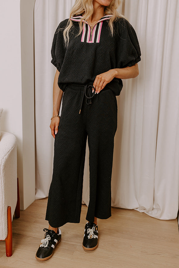Premium High Waist Knit Lounge Pants - Black Diamond Luxe