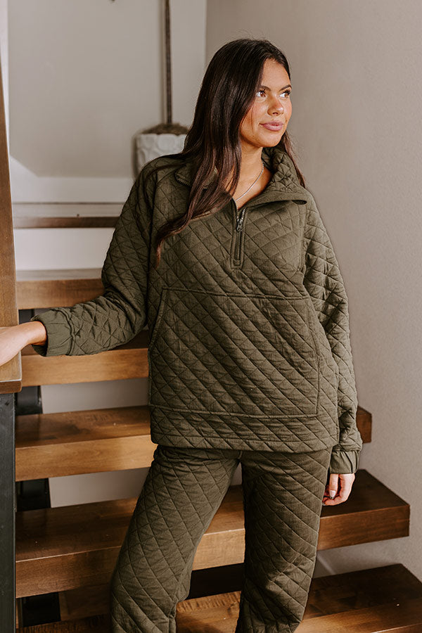 Premium Paris Mornings Quilted Sweater - Dark Sage