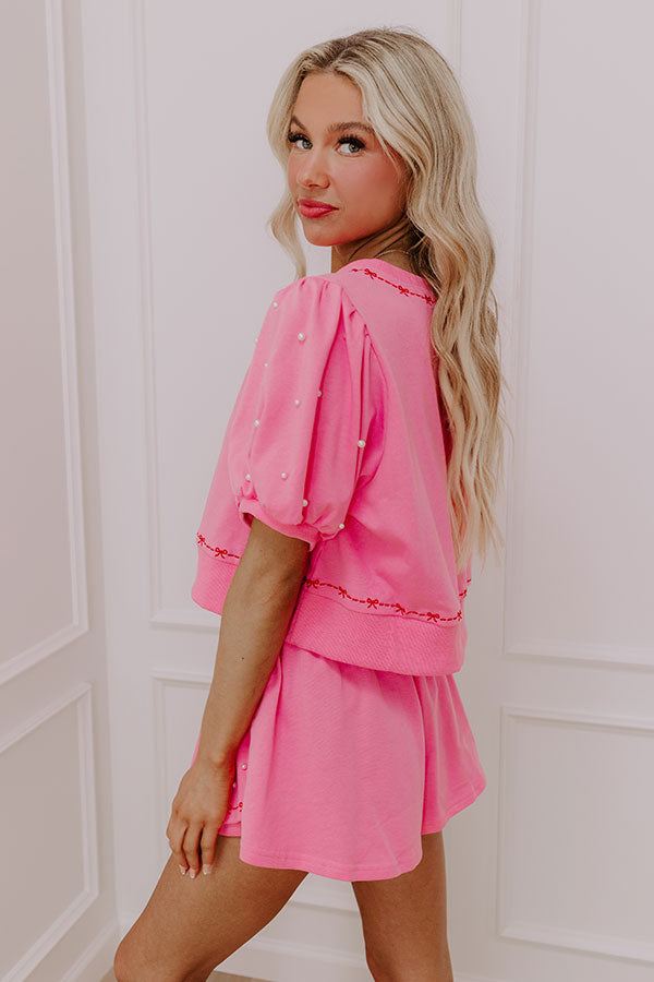 Premium Bows & Kisses Embellished Top - Pink Pearl Edition