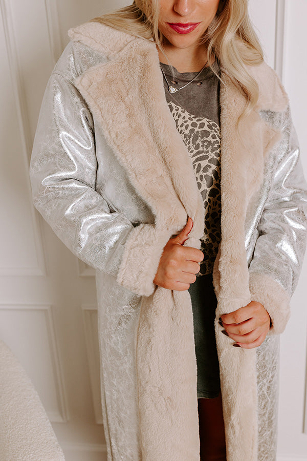 Ultimate Metallic Faux Leather Coat with Faux Fur Lining