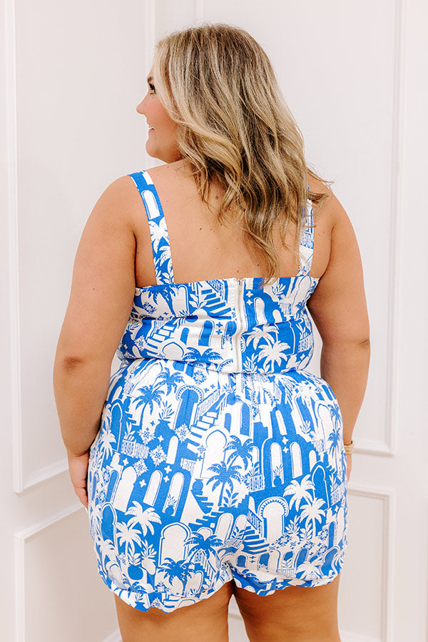 Premium Mykonos Muse High Waist Linen-Blend Shorts | Tropical Blue Curves