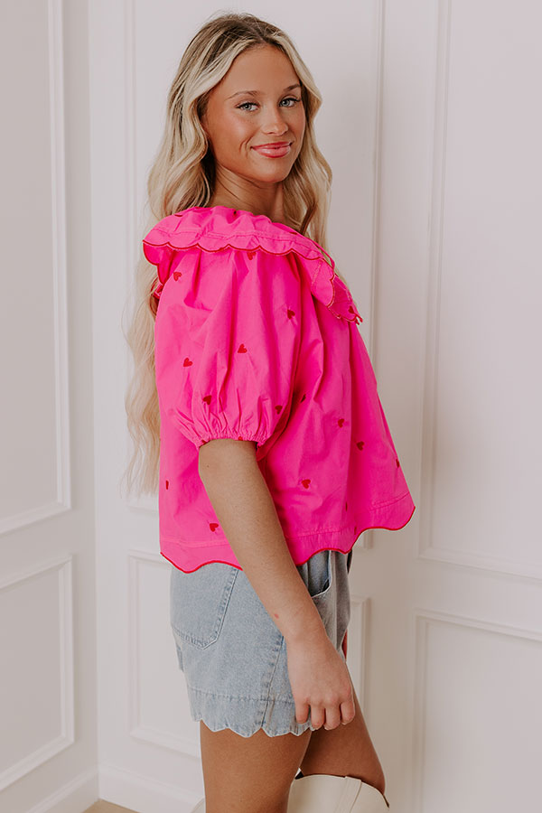 Ultimate Candy Hearts Embroidered Top - Hot Pink Romance