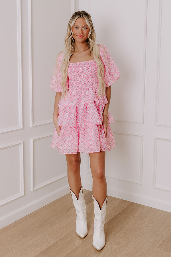 Premium Pink Floral Tiered Mini Dress - Romantic Allure