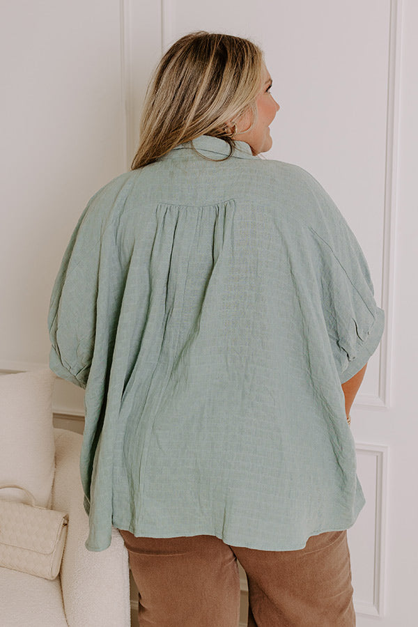 Ultimate Fit Check Oversized Button-Up Shirt in Blue Curves