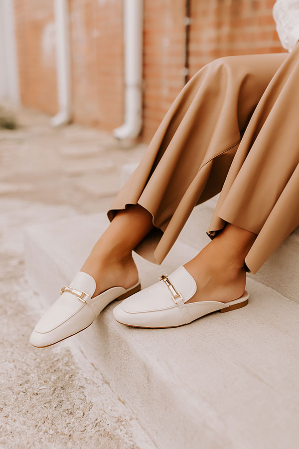Premium Aubrey Faux Leather Mule Loafer - Cream