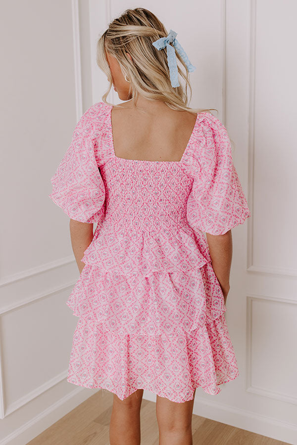 Premium Pink Floral Tiered Mini Dress - Romantic Allure