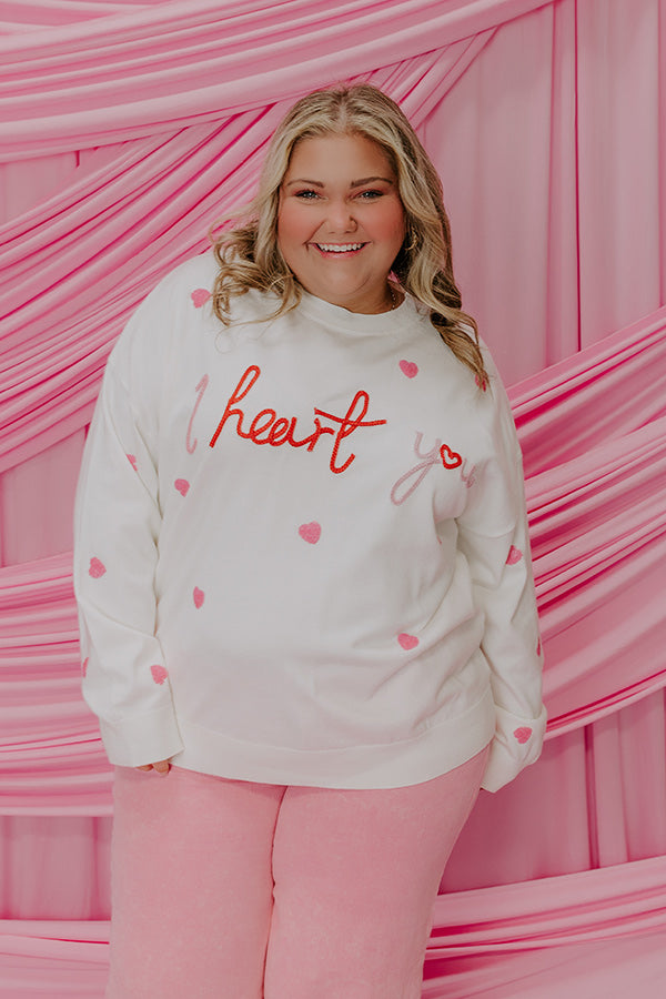Ultimate 'I Heart You' Embroidered Sweater - Premium Curves Fit