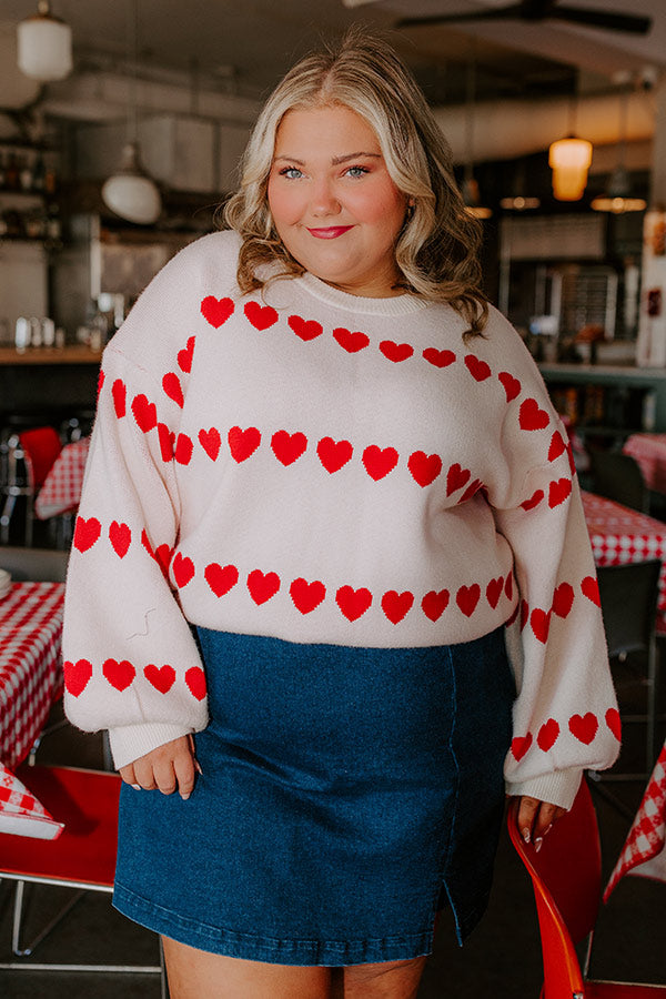 Premium Heart-Striped Knit Sweater