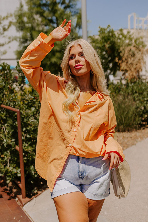 Premium Orange Curved Button-Up Top for Good Luck & Style