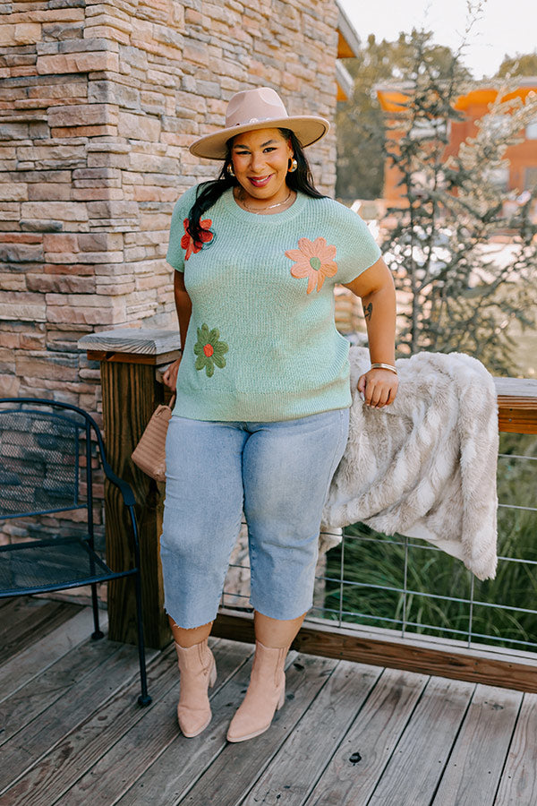 Premium Boho Blooms Knit Top - Sage Curves Design