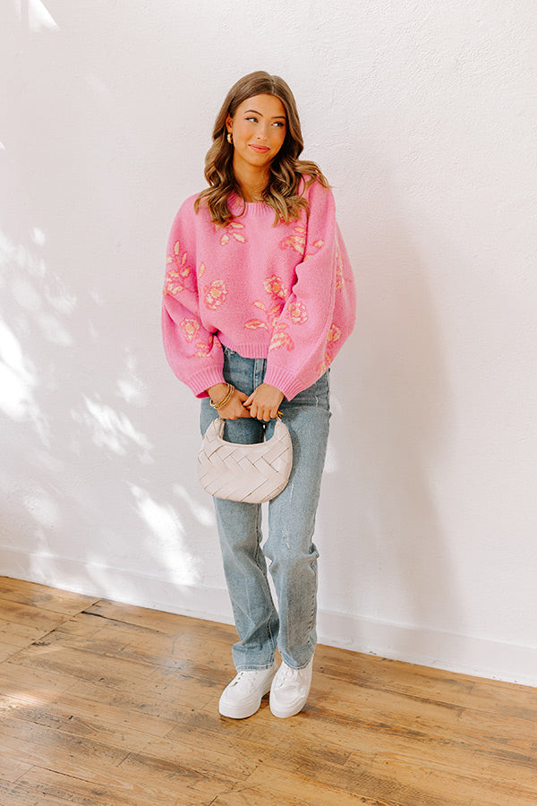 Ultimate Cozy Wool-Blend Sweater - Pink Floral Design