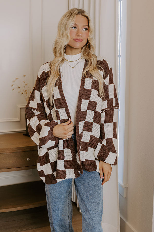 Ultimate Chic Checkmate Knit Cardigan - Chestnut