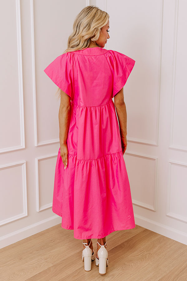 Premium Subtle Charm Button Down Midi Dress - Pink Elegance