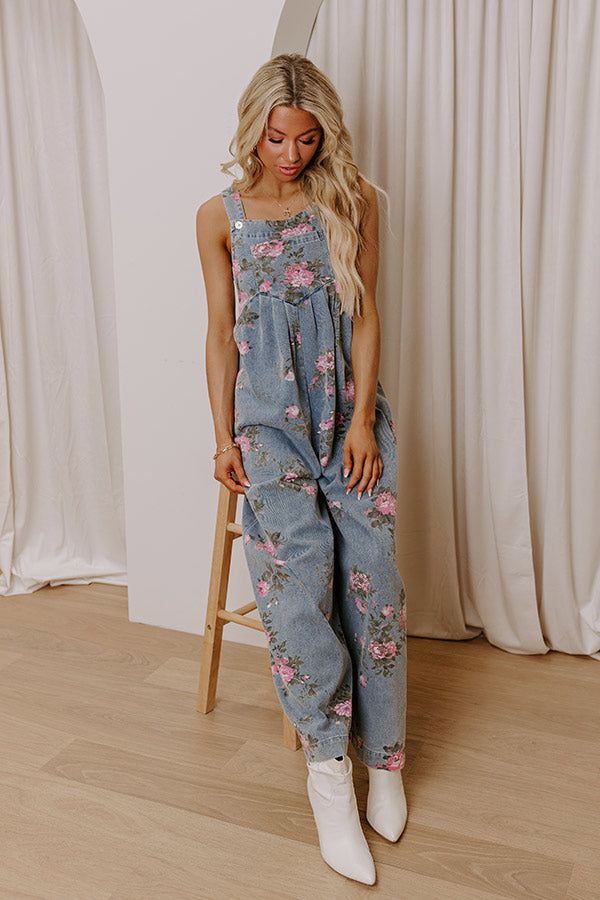 Premium Botanical Brunch Wide Leg Denim Jumpsuit - Effortless Style Upgrade