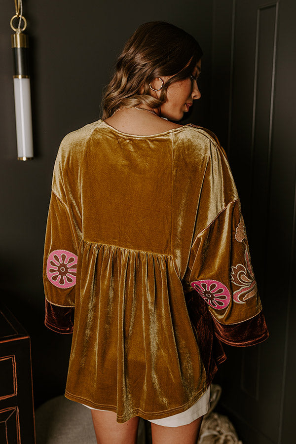 Premium Boho Embroidered Velvet Top in Mustard - Ultimate Style Upgrade