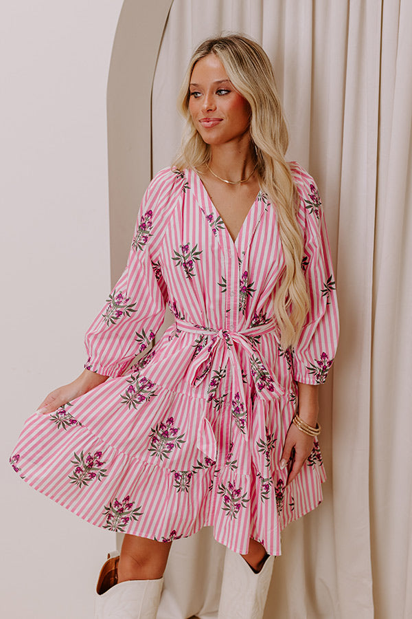 Premium Kind Glance Stripe & Floral Mini Dress - Pink