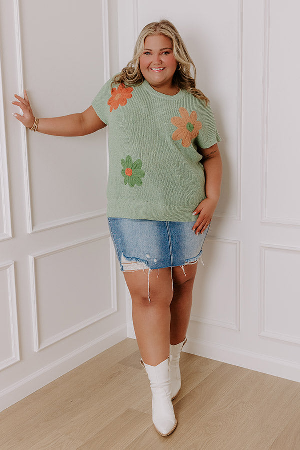 Premium Boho Blooms Knit Top - Sage Curves Design