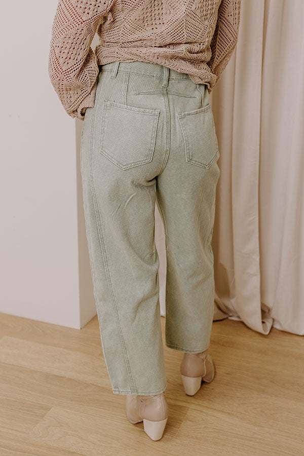 Premium Cristy High Waist Wide Leg Jean in Light Sage - Ultimate Comfort & Style