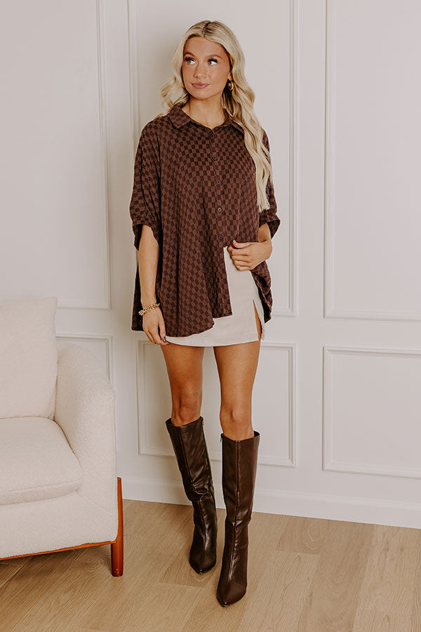 Premium Oversized Button-Up Shirt in Chestnut Check