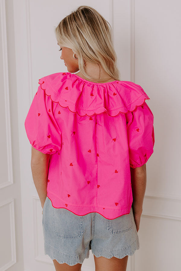 Ultimate Candy Hearts Embroidered Top - Hot Pink Romance
