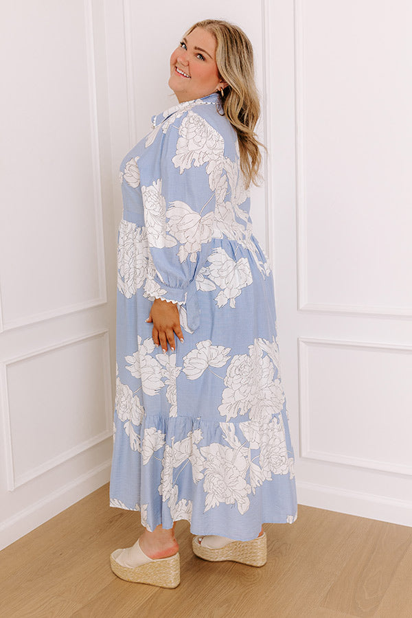 Premium Floral Midi Dress - Sky Blue Curves | Feminine & Flowy