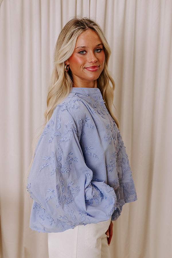 Premium Lost In Love Embroidered Button-Up Top - Sky Blue