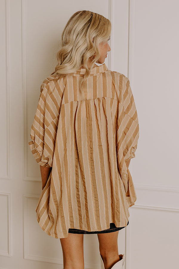 Premium Pumpkin Spice Cutie Oversized Button-Up Shirt in Camel