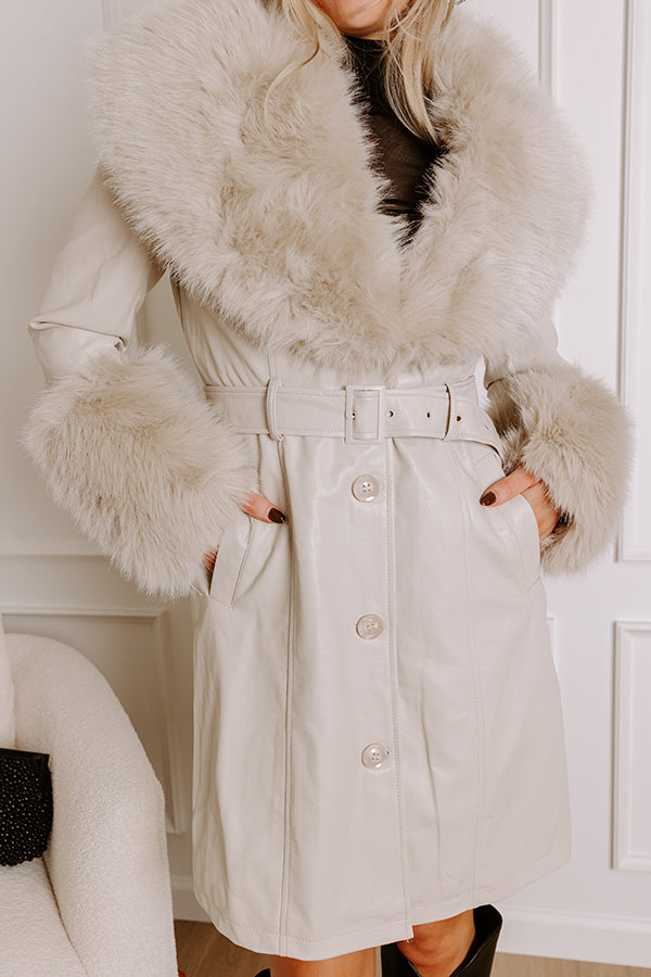 Premium Chic Faux Leather Coat with Removable Fur Accents