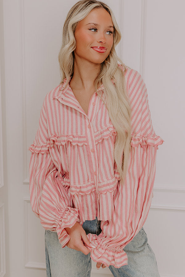 Premium Ruffled Stripe Blouse