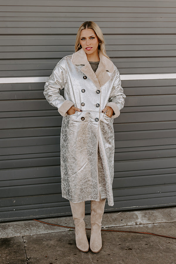 Ultimate Metallic Faux Leather Coat with Faux Fur Lining