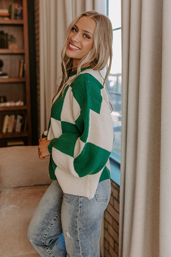 Premium Checkered Knit Sweater - Hunter Green
