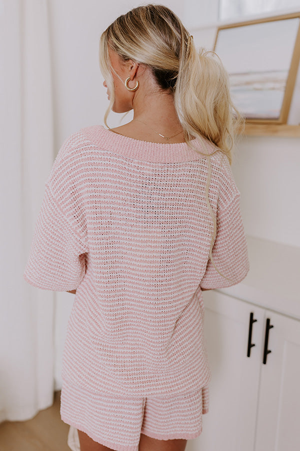 Premium Lake Days Stripe Knit Top - Blush