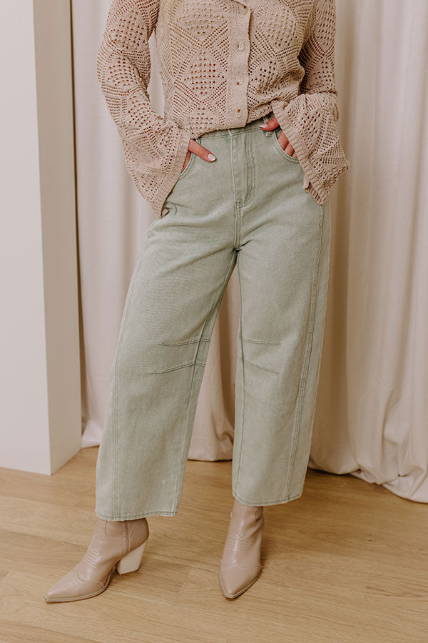 Premium Cristy High Waist Wide Leg Jean in Light Sage - Ultimate Comfort & Style